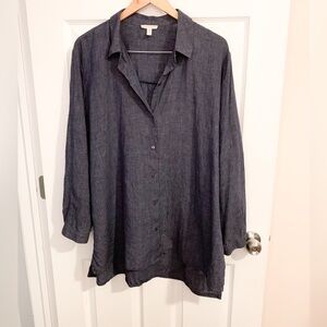 Eileen Fisher Charcoal blue Casual Linen Button-Down Shirt - size 1X